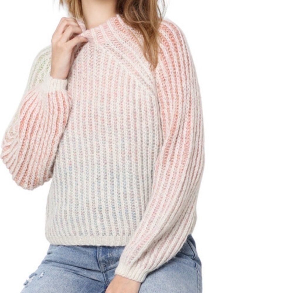 😍2/$20 Only Sz XS Boxy Thick Eyelash Wool Blend Mock Neck Ballon Sleeve Sweater